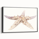 Framed canvas wall art showcasing a marine life starfish design, featuring vibrant colors and a sleek black frame, perfect for coastal-themed decor.