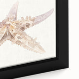 Close-up of a framed canvas wall art piece showcasing a vibrant starfish design, featuring intricate details and rich colors, perfect for marine life enthusiasts' decor.