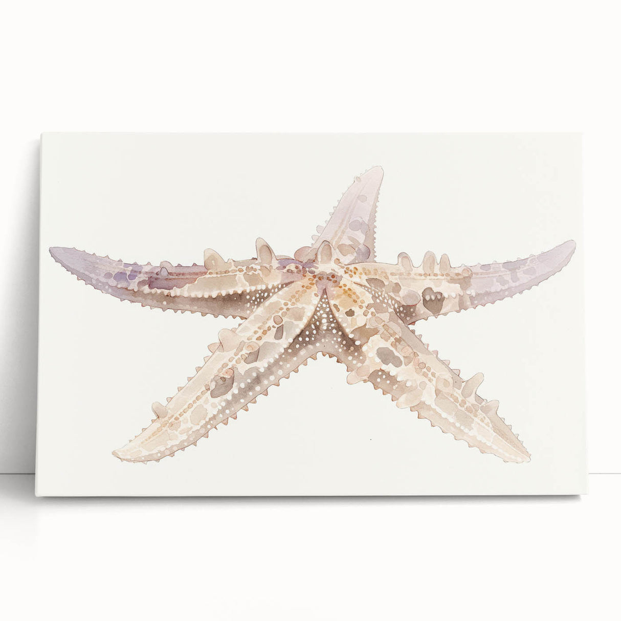 Starfish wall art design on stretched canvas, showcasing vibrant marine colors and intricate details, perfect for coastal-themed home decor and ocean enthusiasts.