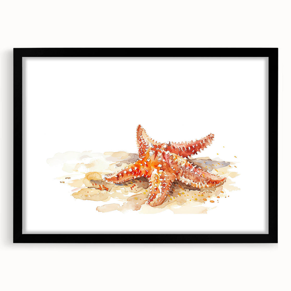 Stylish black-framed wall art showcasing a marine life starfish design, perfect for coastal decor enthusiasts. This vibrant piece adds a touch of oceanic charm to any room.