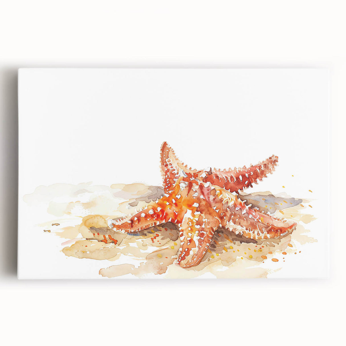 Colorful stretched canvas wall art featuring a vibrant starfish design, ideal for marine life enthusiasts. Perfect for beach-themed decor, adding a touch of oceanic charm to any room.