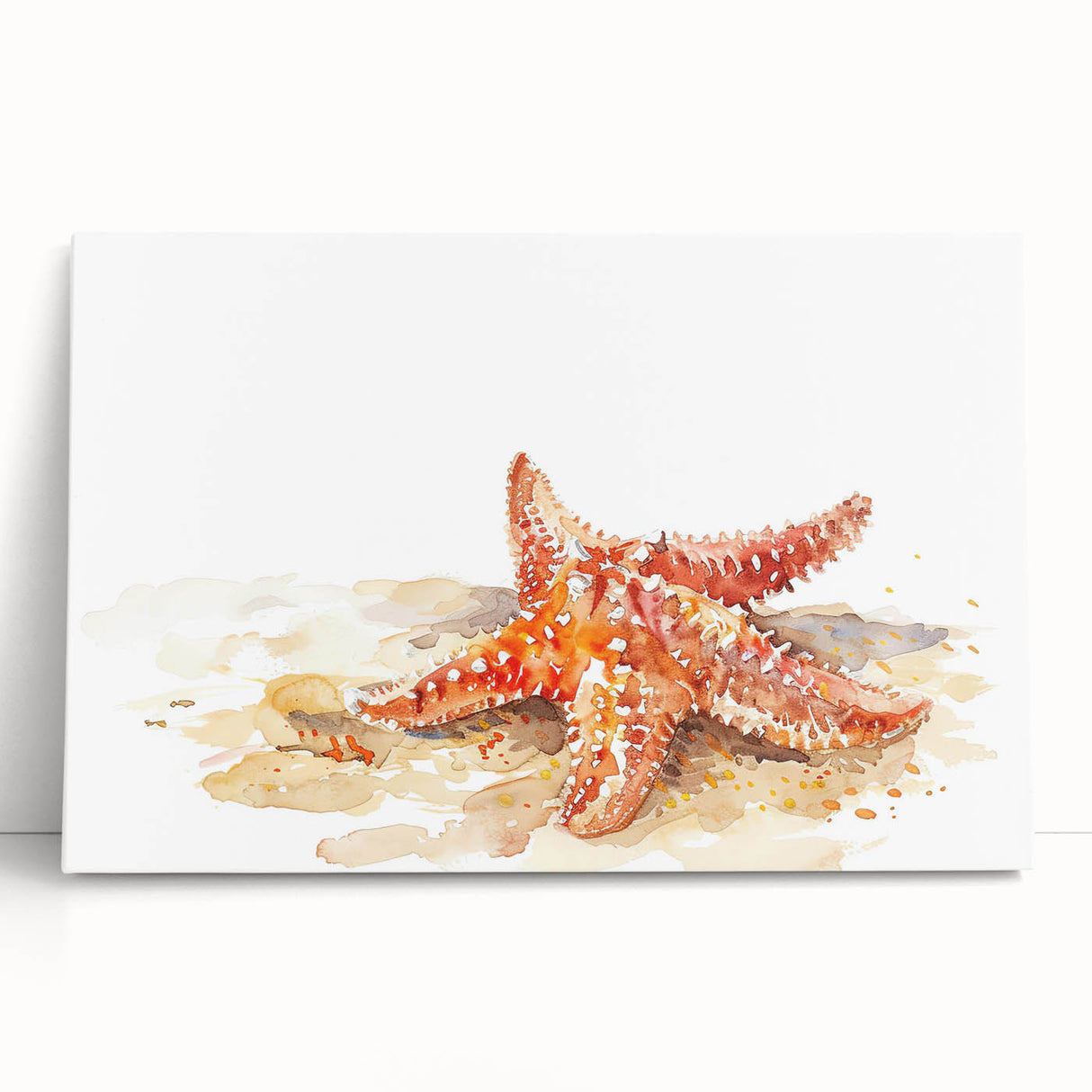 Colorful stretched canvas wall art featuring a vibrant starfish design, showcasing marine life with intricate details, perfect for coastal home decor.