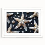 Framed wall art featuring a marine life starfish design, showcasing vibrant colors and intricate details, set against a white mat for a clean presentation.