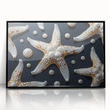 Framed wall art featuring a marine life starfish design in vibrant colors, set against a sleek black frame, perfect for ocean-themed home decor.
