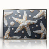 Framed acrylic wall art featuring a vibrant starfish design from the Marine Life collection, showcasing intricate details and a sleek silver frame, ideal for ocean-themed decor.