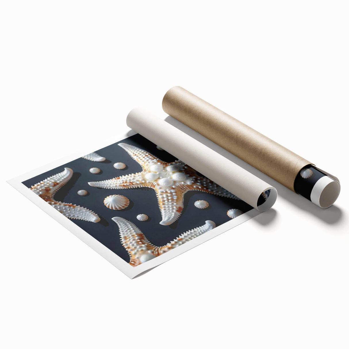 Vibrant marine life wall art print showcasing a colorful starfish design, ideal for ocean-themed decor. Printed on high-quality material, perfect for home or office.