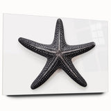 Acrylic glass wall art showcasing a vibrant starfish design in a marine life theme, viewed from the side, highlighting its colorful details and sleek finish. Ideal for ocean-inspired decor.