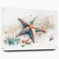 Colorful marine life wall art featuring a starfish design displayed in acrylic glass, showcasing vibrant colors and intricate details, perfect for beach-themed decor.