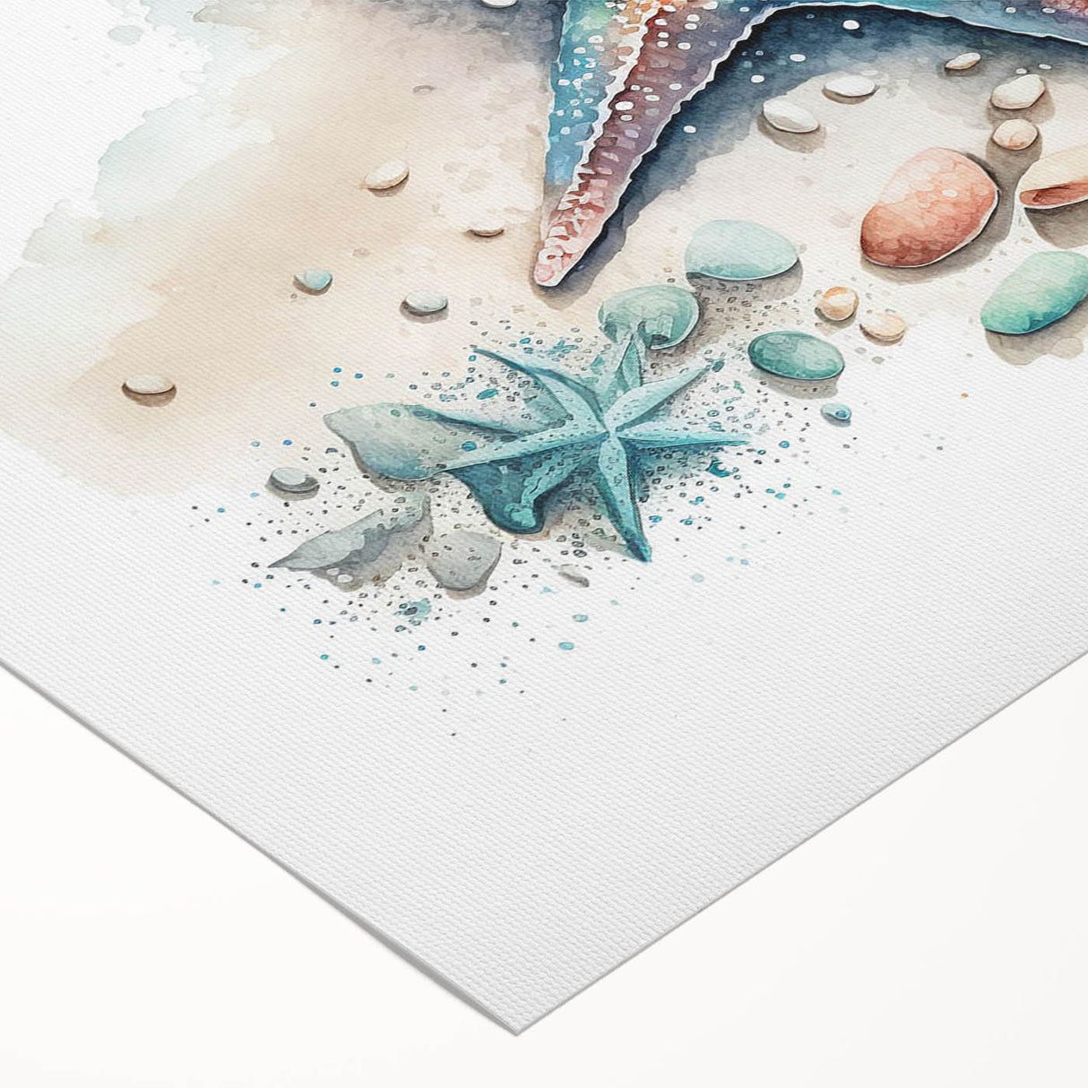 Vibrant rolled canvas featuring a colorful marine life starfish design, perfect for ocean-themed decor, showcasing intricate details and textures for wall art enthusiasts.