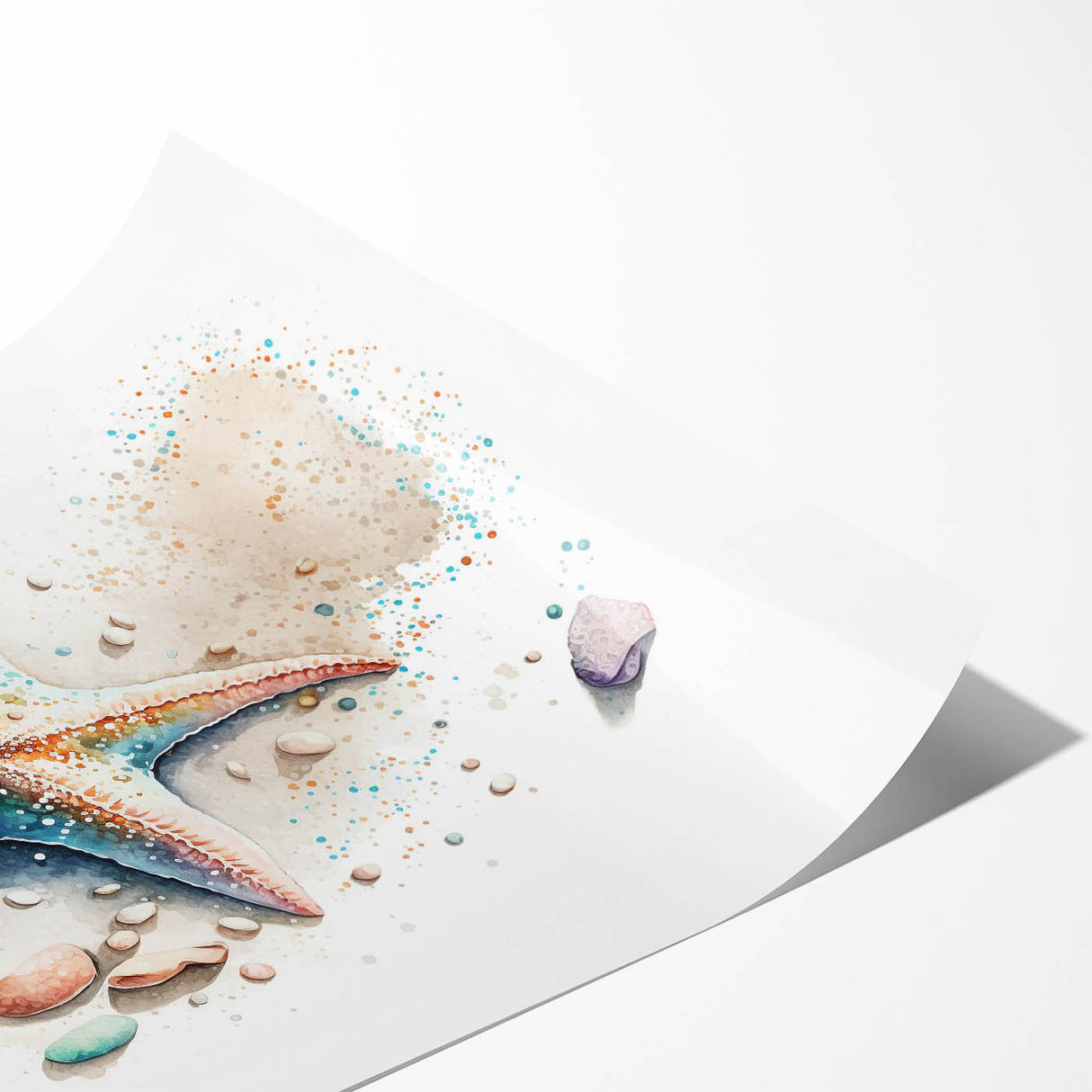Colorful marine life wall art print showcasing a vibrant starfish design against a textured background, ideal for coastal-themed decor. Perfect for ocean lovers.