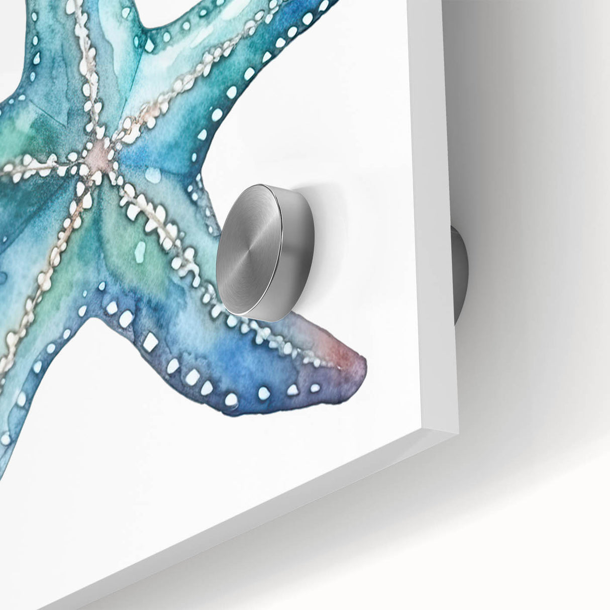 Close-up of a vibrant starfish design wall art piece, showcasing intricate marine life details on acrylic glass, perfect for ocean-themed decor.