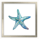 Framed wall art collection featuring a marine life starfish design, showcasing vibrant colors and intricate details, set in a sleek silver frame with matting. Ideal for ocean-themed decor.