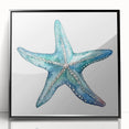 Framed wall art showcasing a marine life design featuring a starfish, presented in a sleek black frame with an acrylic front, perfect for coastal home decor.