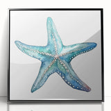 Framed wall art showcasing a marine life design featuring a starfish, presented in a sleek black frame with an acrylic front, perfect for coastal home decor.