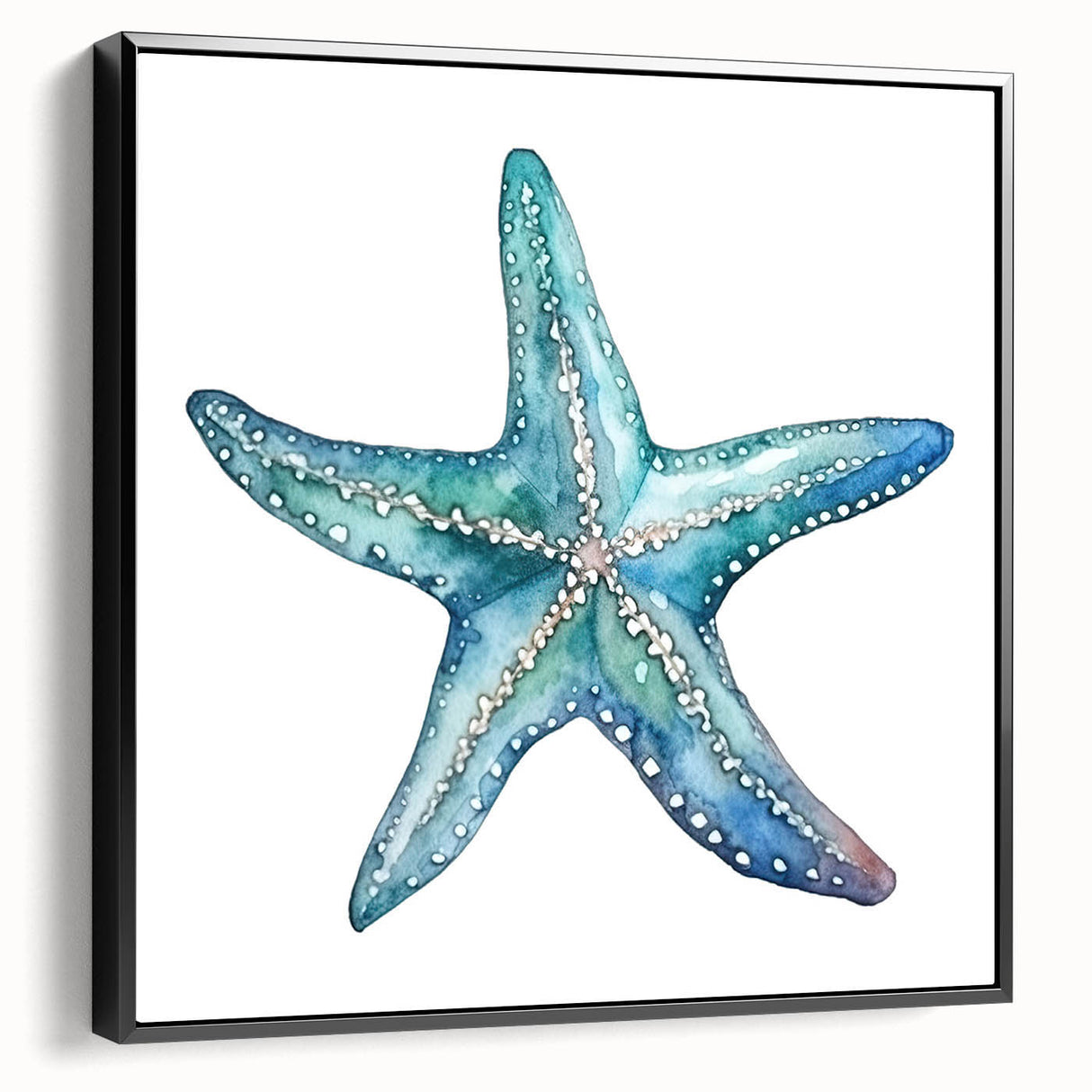 Framed canvas wall art featuring a vibrant marine life starfish design, set against a black background, showcasing intricate details and textures perfect for coastal decor.