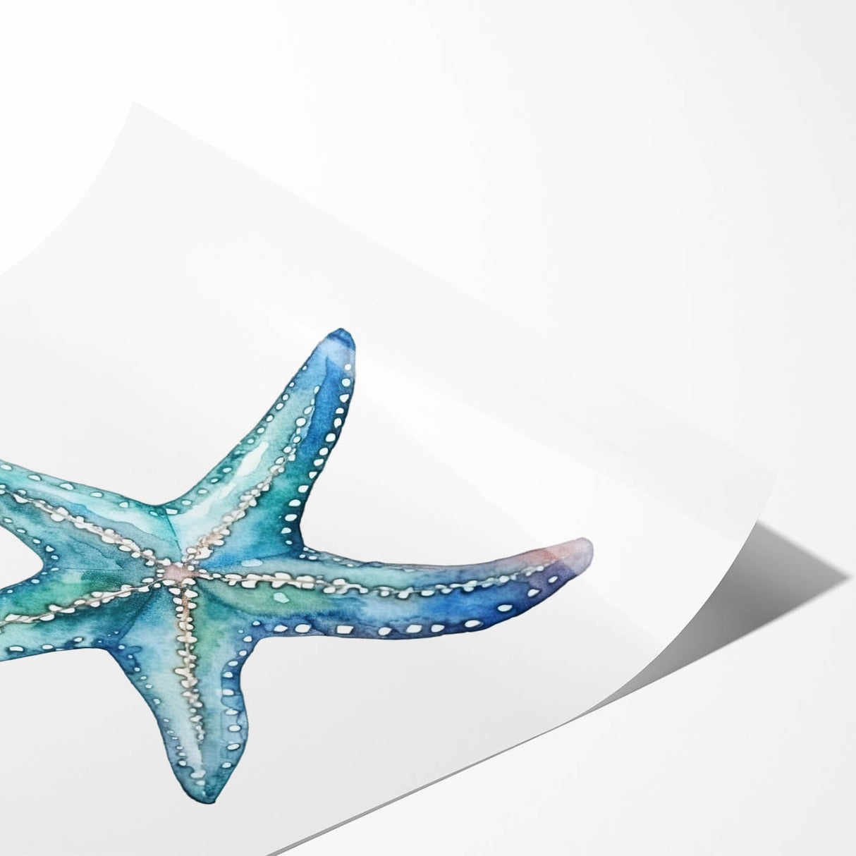 Vibrant starfish wall art print showcasing intricate marine life designs in bold colors, perfect for coastal-themed decor, rolled for easy display and shipping.