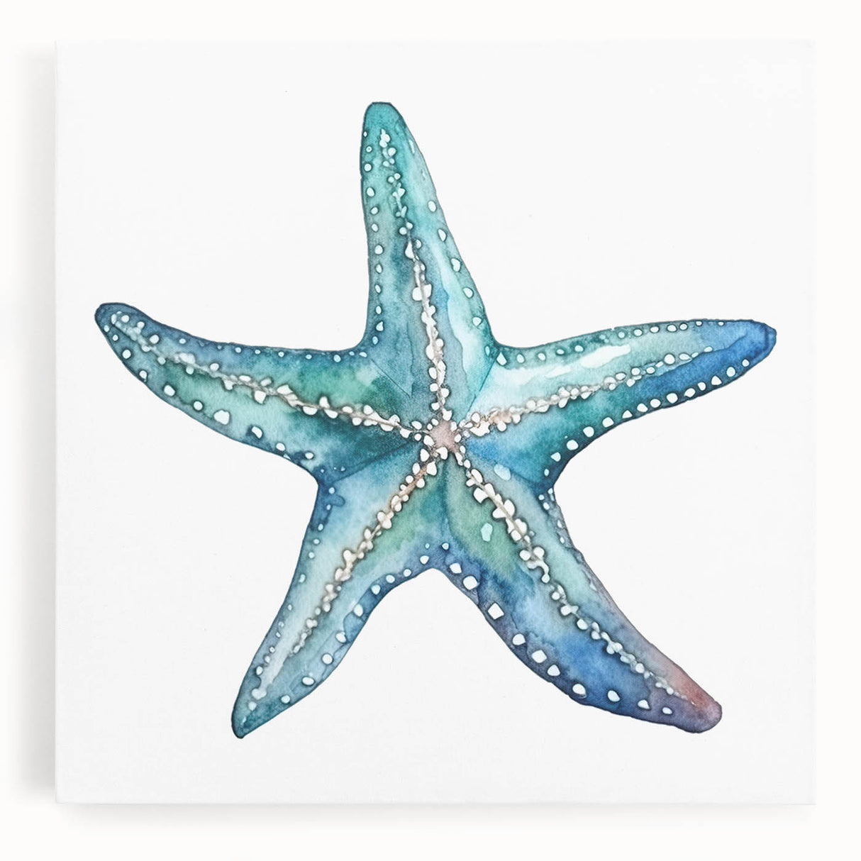 Vibrant starfish wall art design on stretched canvas, showcasing detailed marine life in bright colors, perfect for beach-themed decor. Ideal for ocean lovers.