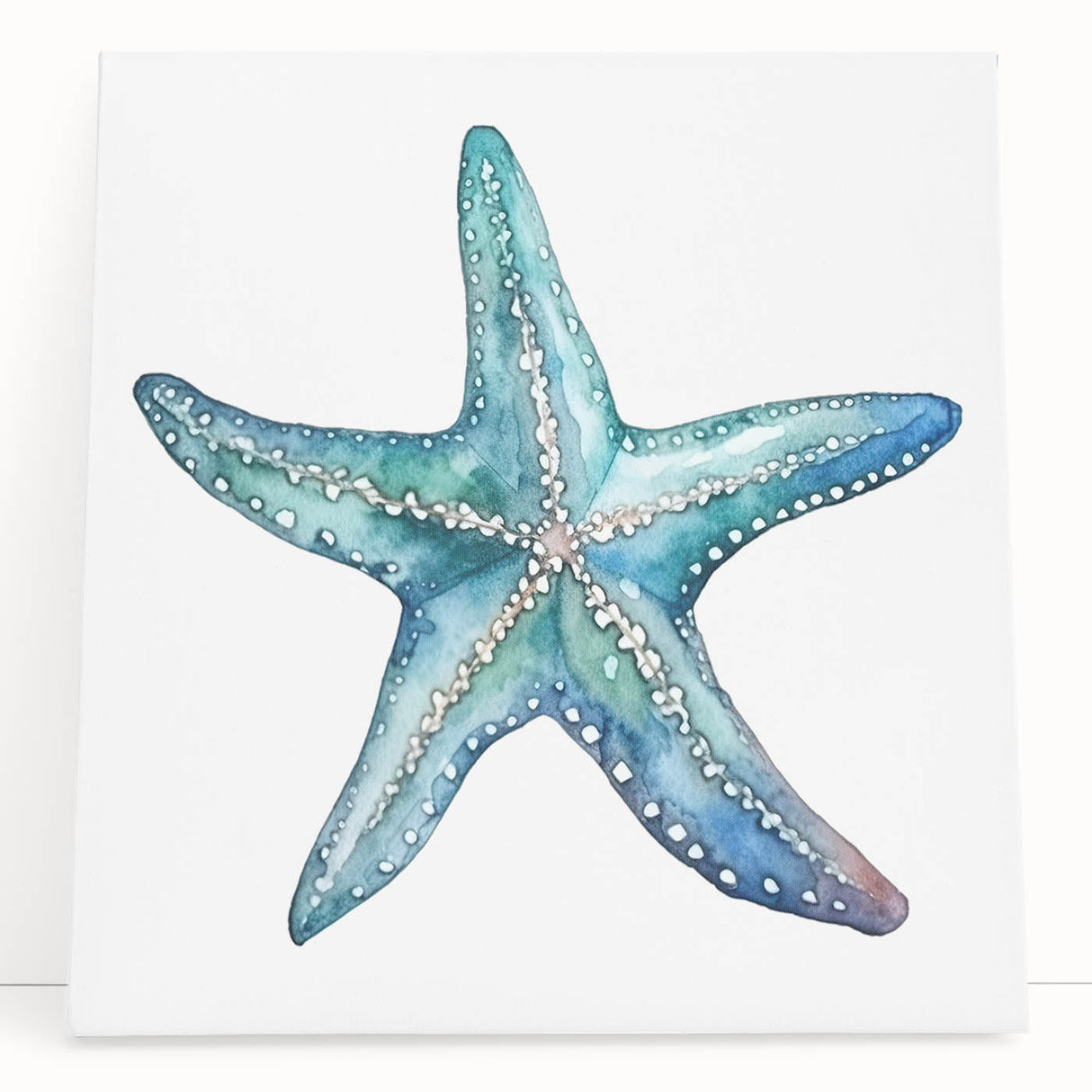 Stretched canvas wall art depicting a vibrant marine life scene, featuring a detailed starfish design in vivid colors, perfect for coastal home decor.