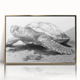 Framed acrylic wall art showcasing a vibrant marine life design featuring a turtle, with a gold frame, perfect for ocean-themed decor in modern interiors.