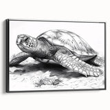 Framed canvas wall art featuring a vibrant marine life design with a turtle, beautifully showcased in a sleek black frame, perfect for ocean-themed decor.