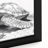 Close-up of a framed canvas wall art piece featuring a vibrant marine life turtle design, showcasing intricate details in blue and green hues, perfect for ocean-themed decor.