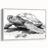 Framed canvas wall art showcasing a serene marine life design featuring a turtle, with a white border and side view perspective, perfect for ocean-themed decor.