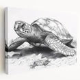 Colorful marine life wall art featuring a detailed turtle design on stretched canvas, showcasing vibrant blues and greens, perfect for ocean-themed decor.