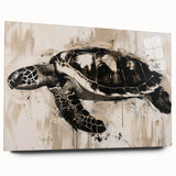 Vibrant marine life wall art showcasing a detailed turtle design on acrylic glass, side view highlighting its sleek finish and modern aesthetic, ideal for ocean-themed decor.