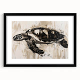 Black-framed wall art showcasing a marine life turtle design, elegantly matted, perfect for ocean-themed decor. Ideal for nature lovers and home decoration.