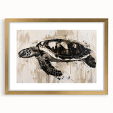 Elegant wall art featuring a marine life turtle design in a gold frame with a mat, showcasing intricate details and vibrant colors, ideal for ocean-themed decor.