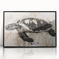 Framed acrylic wall art featuring a striking marine life design with a turtle, set against a black backdrop, perfect for ocean-themed decor.