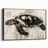 Framed wall art featuring a vibrant marine life design with a turtle, showcasing intricate details in shades of blue and green, perfect for ocean-themed decor.