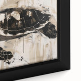 Close-up of a vibrant framed canvas wall art featuring a detailed marine life design of a turtle, showcasing intricate colors and textures, perfect for ocean-themed decor.