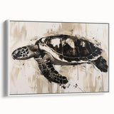 Framed wall art showcasing a vibrant marine life design featuring a sea turtle, set against a neutral white background, perfect for ocean-themed decor.