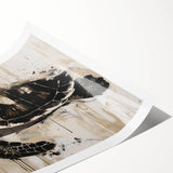 Colorful marine life wall art featuring a vibrant turtle design, printed on high-quality canvas, rolled and packaged for easy display. Perfect for ocean-themed decor.