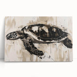 Stretched canvas wall art showcasing a vibrant marine life turtle design, featuring detailed colors and textures, perfect for ocean-themed decor.