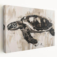 Stretched canvas wall art featuring a vibrant marine life design, showcasing a graceful sea turtle surrounded by colorful coral, perfect for ocean-themed decor.