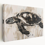 Stretched canvas wall art featuring a vibrant marine life design, showcasing a graceful sea turtle surrounded by colorful coral, perfect for ocean-themed decor.