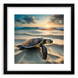 Framed wall art showcasing a marine life turtle design, featuring a black frame and mat, perfect for ocean-themed decor and enhancing living spaces.