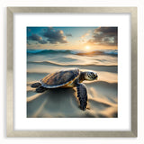 Marine life-themed wall art featuring a silver-framed turtle design, elegantly matted for display. Perfect for ocean lovers and home decor enthusiasts.