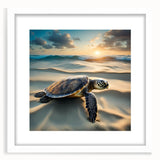 Framed wall art featuring a detailed marine life design with a turtle, presented in a white mat and frame, perfect for ocean-themed decor in any room.
