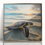 Framed wall art featuring a marine life turtle design with vibrant colors and gold accents, perfect for ocean-themed decor, showcasing intricate details and artistry.