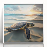 Framed acrylic wall art showcasing a marine life turtle design with vibrant colors, perfect for ocean-themed decor, displayed against a white background.
