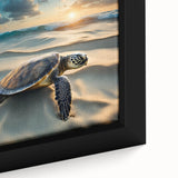 Close-up of a framed canvas wall art featuring a vibrant marine life design with a turtle, showcasing intricate details and vivid colors, perfect for ocean lovers.