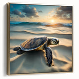 Framed canvas wall art showcasing a vibrant marine life turtle design with gold accents, perfect for ocean-themed decor, adding a touch of nature to any room.
