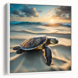 Framed canvas wall art showcasing a vibrant marine life design featuring a sea turtle, set against a white background, perfect for ocean-themed decor.