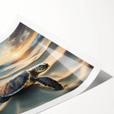 Vibrant marine life wall art print featuring a colorful turtle design, rolled for easy display and storage, perfect for ocean-themed decor or gifting.
