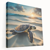 Colorful marine life wall art featuring a detailed turtle design on stretched canvas, showcasing vibrant blues and greens, perfect for ocean-themed decor.