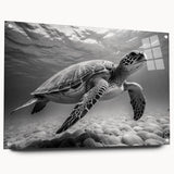 Acrylic wall art showcasing a marine life turtle design, featuring vibrant colors and detailed textures, displayed from a side view with pins for mounting. Perfect for ocean-themed decor.