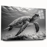 Acrylic wall art showcasing a vibrant marine life turtle design, displayed in a side view without pins, perfect for ocean-themed decor in homes or offices.